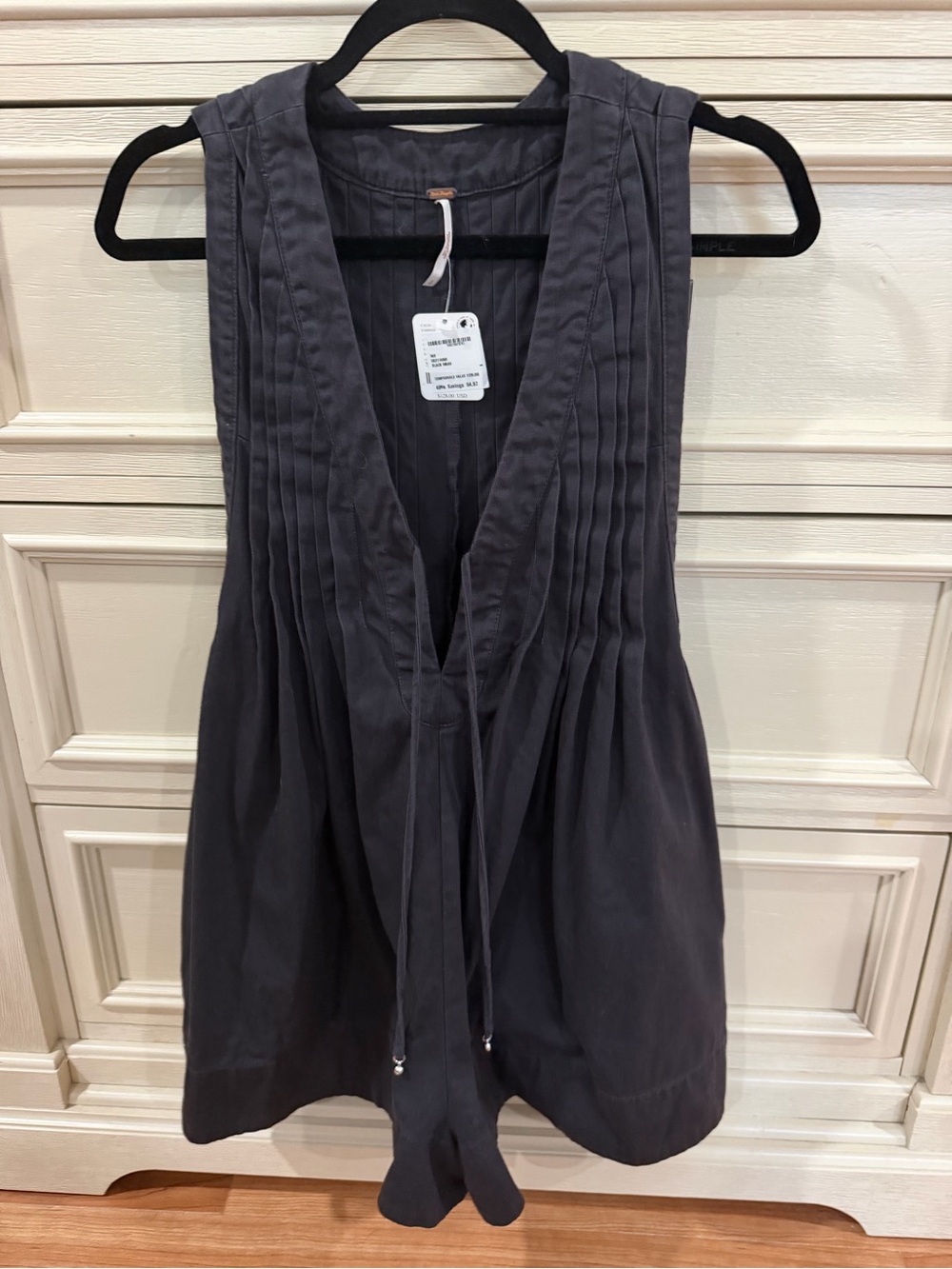 Free People Deep Gray Sleeveless Pleated V-Neck Romper